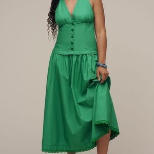 green emerald velvet dress Brown floral jacquard midi dress  Jenna